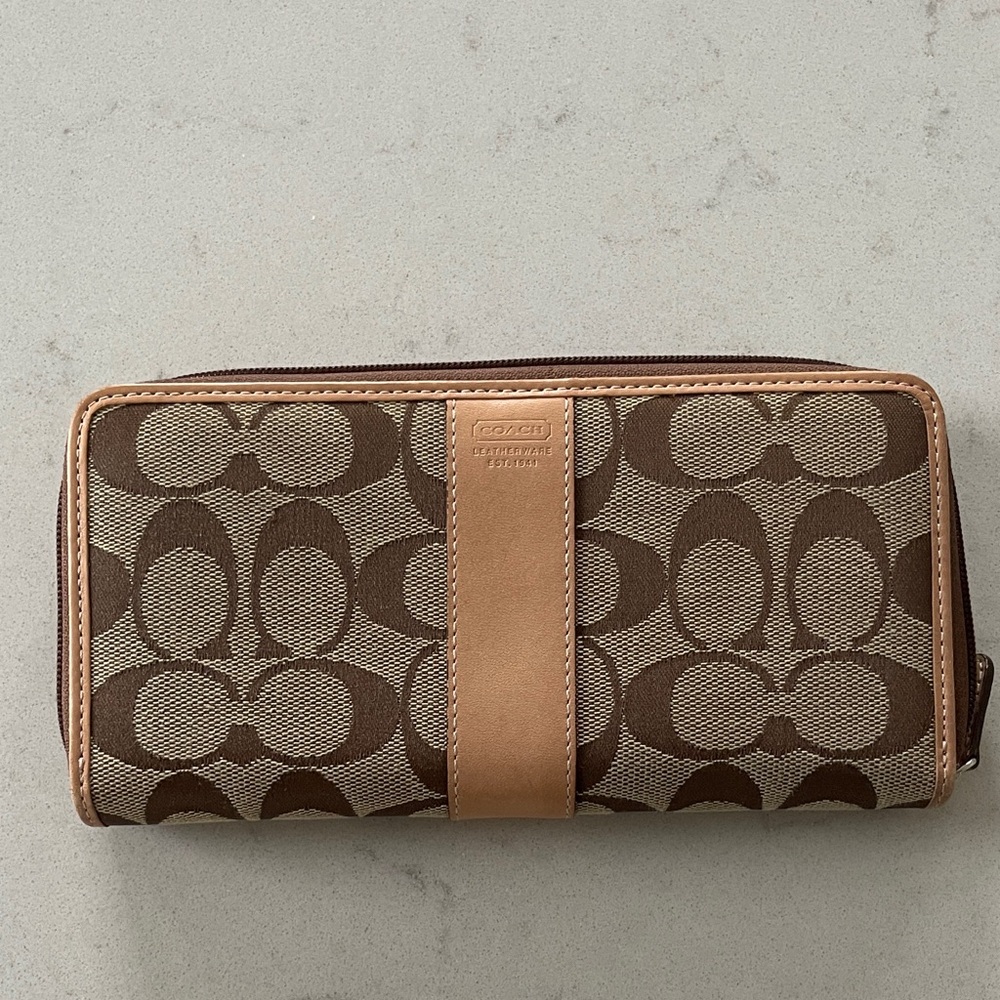 Coach Signature Brown and Tan Wallet